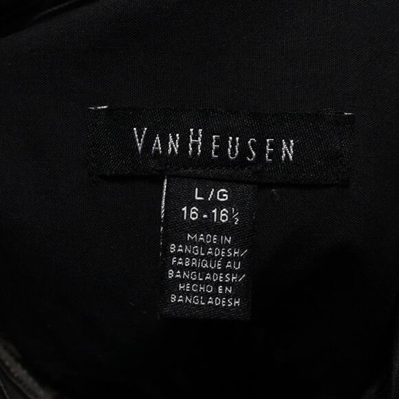 VAN HEUSEN BLACK GREY STRIPED BUTTON DOWN SHIRT MENS SIZE L 16-16.5 - Picture 6 of 7